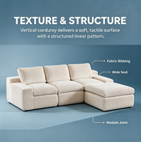 Canapé modulaire en velours côtelé beige, forme en L avec chaise longue et coussins moelleux, directement de l'usine Jiabaijia