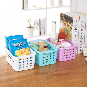 Plastic Storage <b>Basket</b> Rectangle White Pink Blue <b>Stackable</b> Desktop Organizer Office Bathroom Kitchen Use - Product Image 1