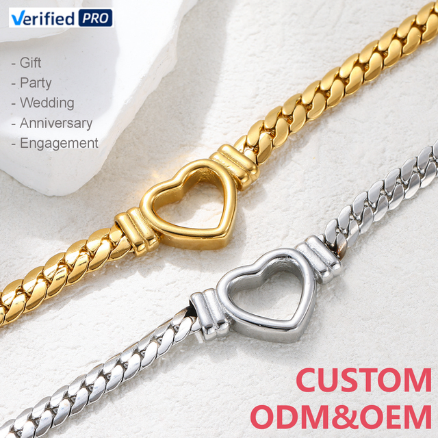 CAIOOCHE Waterproof Cast Stainless Steel 18k Gold Plated Bracelets Thick Cuban Chain Love Statement Bracelets Fashion Jewelry