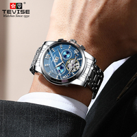 Montre mécanique automatique chronographe multifonction pour hommes, grand cadran, bracelet en acier inoxydable, montre-bracelet de sport et d'affaires