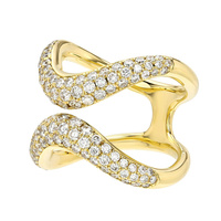 Bague Gemnel pour femme en argent 925, plaqué or de haute qualité, motif vague, avec zircon cubique ajouré et double bande