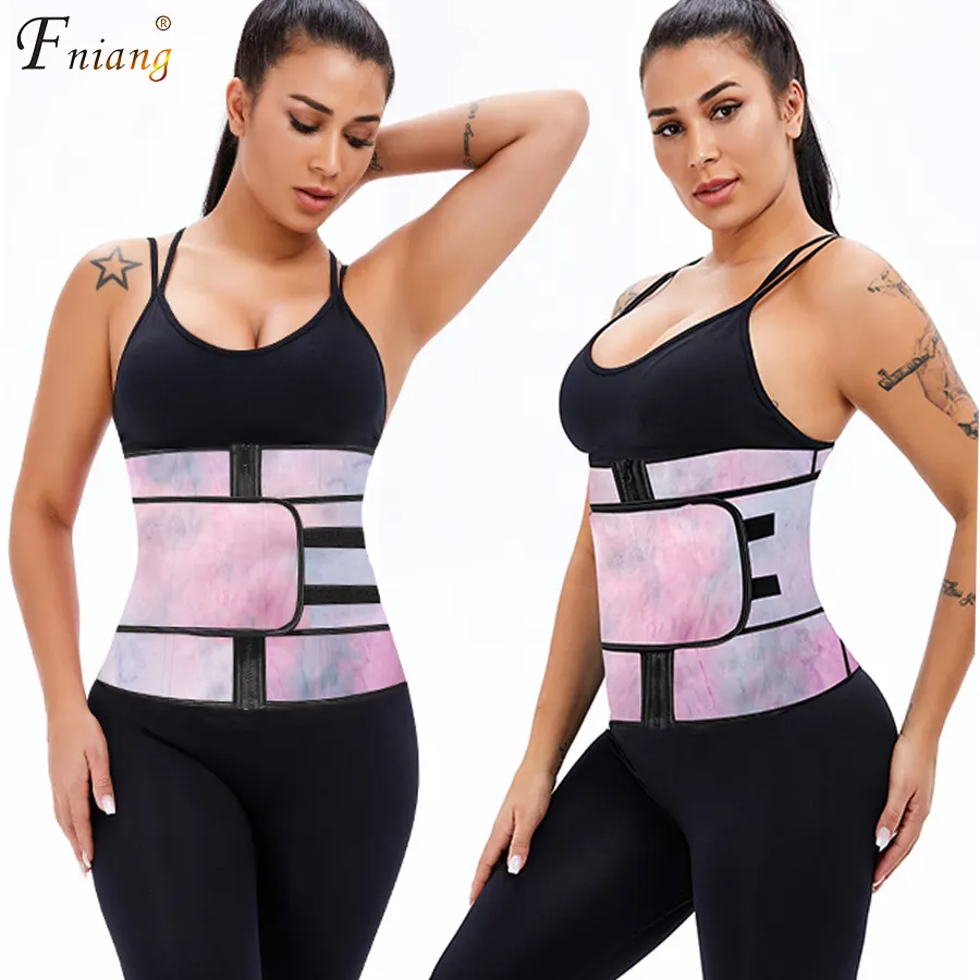 New Style Tie Dye Pink Waist Trainer Hook and Zip Body Shaper cintura dimagrante Plus Size corsetto in poliestere