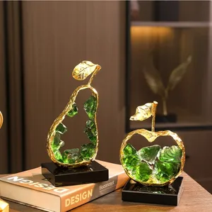 2023 Luxury gold home decor Modern House Furnishings Natural Crystal Stone Fruit Decoration Snow Pear accessories