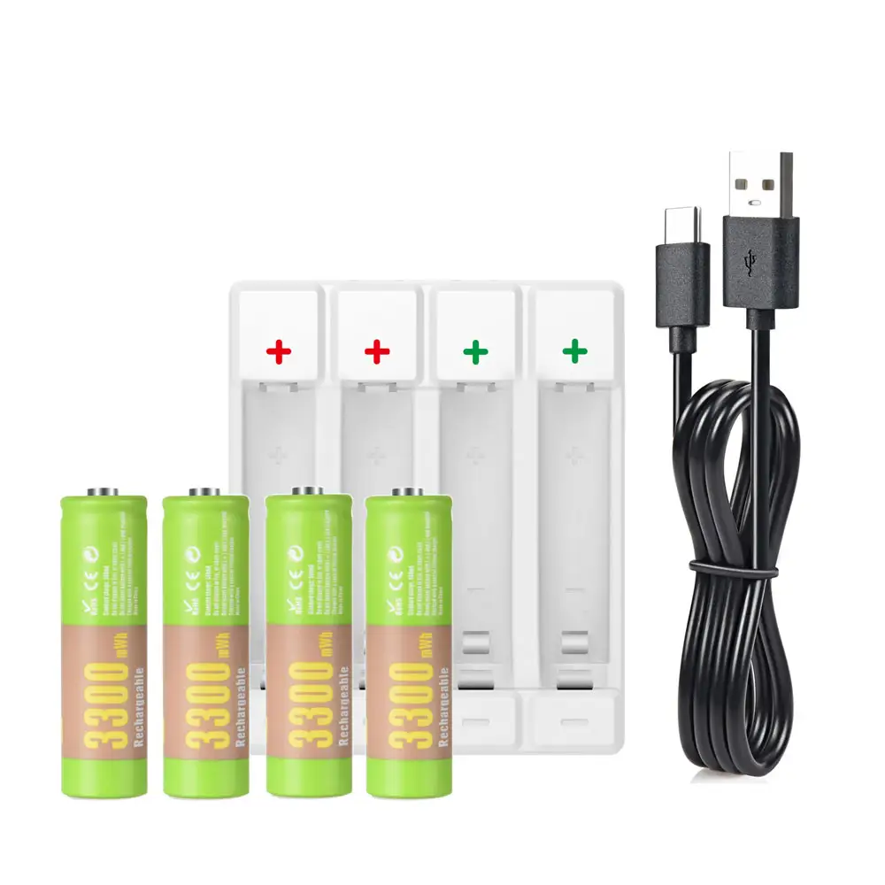 4 pcsLi-ion 1.5V AA Rechargeable Batteries and USB Battery Charger