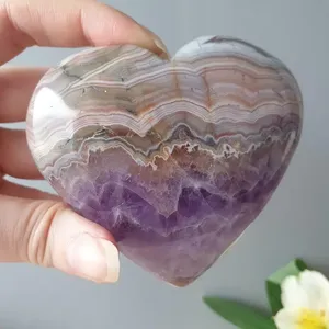Corazones de Ágata Mexicana de Amatista, Cristales Naturales de Cuarzo, Especímenes Minerales, Cristal Tallado para Chakra de la Corona - Product Image 2