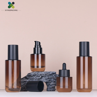 Emballages cosmétiques en verre ambré mat givré de luxe, flacons de lotion et pots de crème, ensembles de soins de la peau haut de gamme, compte-gouttes pour huiles essentielles