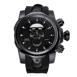 Montre de luxe pour homme avec design de crâne, boîtier en or rose, bracelet en silicone noir, chronographe - Product Image 6
