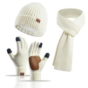Ensemble trois pièces tricoté <span class=keywords><strong>de</strong></span> haute qualité : <span class=keywords><strong>bonnet</strong></span>, gants <span class=keywords><strong>et</strong></span> écharpe, en peluche épaisse – Grande Vente - Product Image 3