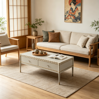 Meubles de salon, table basse et meuble TV modernes de luxe en verre blanc et noir avec rangement