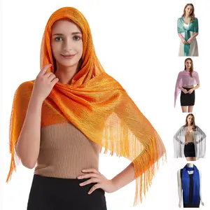 Großhandel Frauen Sommer Solid Silk Hijabs mit Quaste Lightweight Glitter Metallic Prom Party Schal Schal für Frauen