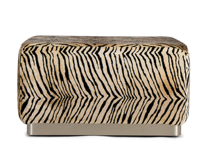 Pouf Quadrato Moderno con Stampa Zebrata e Base in Metallo Dorato Spazzolato, Poggiapiedi di Lusso in Finta Pelliccia per <span class=keywords><strong>Soggiorno</strong></span> e Toeletta - Product Image 3