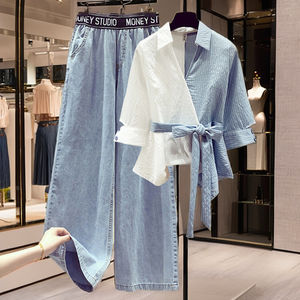 Women's Y2K Style High Waist Loose Fit Jeans Autumn <strong>Fashion</strong> Solid Color Block Shirt <strong>Plus</strong> <strong>Size</strong> Polyester for Adults - Product Image 4