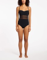 OEM Bikini Op Maat Ontworpen Gerecycled Materiaal Effen Bandeau Badpak Doorzichtig Mesh Taille Cut-Out Rug Eén-delig Hoge Kwaliteit Zwemkleding