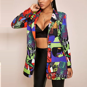 Long Ladies Oem Custom All Over Print Art Coat High Quality Formal Suites High Street Women Blazer - Product Image 2