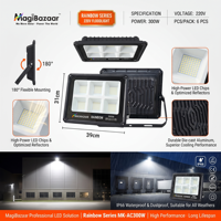 Nouveau style 2026 Projecteur LED 300W haute luminosité AC 220V avec puce SMD, corps en fer, indice IP65, 6000K-7000K, CRI80, angle de faisceau 120°
