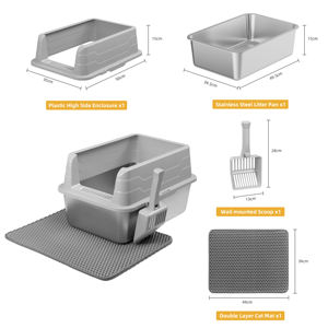 Bandeja de arena para gatos de metal personalizada de fácil limpieza Caja de arena semicerrada de acero inoxidable para gatos - Product Image 2