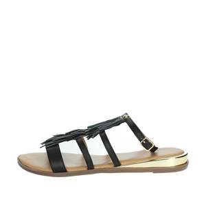 Sandalo piatto da donna Gioseppo 75219 Platinum con cinturino a T e dettaglio frange - Product Image 1