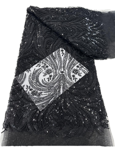 2025 High Quality Eco Friendly <b>Sequins</b> Beaded Lace Fabric for Nigerian Bridal Wedding and Party Dresses Wholesale Export - Product Image 1
