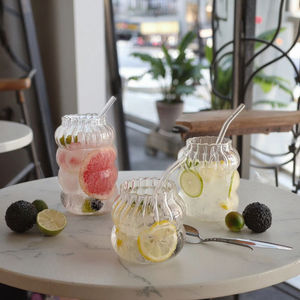 350 550 800ml Tapa de madera de bambú Taza de vidrio Resistente al calor Iced Latte Café Jugo y bebida fría Taza de paja de gran capacidad - Product Image 2