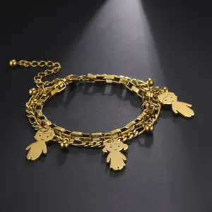La vendita più calda Little Girl Little Boy Charm Cartoon Cute Character braccialetti per bambini placcati in <span class=keywords><strong>oro</strong></span> per regali di compleanno - Product Image 1