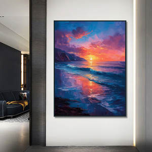 <span class=keywords><strong>Peinture</strong></span> à l'huile originale moderne sur toile, paysage marin, <span class=keywords><strong>coucher</strong></span> <span class=keywords><strong>de</strong></span> <span class=keywords><strong>soleil</strong></span>, océan, abstrait, peinte à la main, texture épaisse, grande taille - Product Image 3