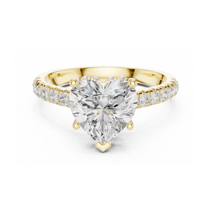 Bague de fiançailles en forme de cœur en or jaune avec halo de diamants caché, bague de promesse pavée, bijoux de mariée élégants, cadeau pour femme - Product Image 1
