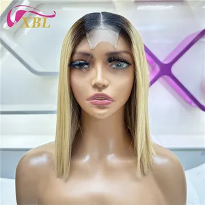 XBL couleur de cheveux bob perruque cheveux indiens transparent 2x6 dentelle avant perruque super double dessiné un donneur de cheveux humains bob tisse et perruques