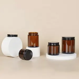 2024 New Arrival 1oz 2oz 30ml 50ml 100ml Custom Brown Face Cream Container Cosmetic Amber Glass Jar With Lid