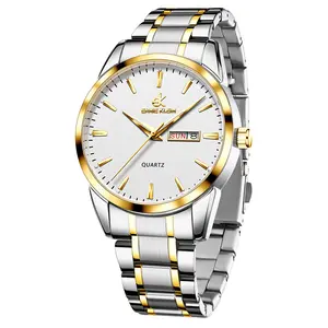 새로운 럭셔리 브랜드 시계 석영 시계 스테인레스 스틸 스트립 손목시계 남성용 골드 시계