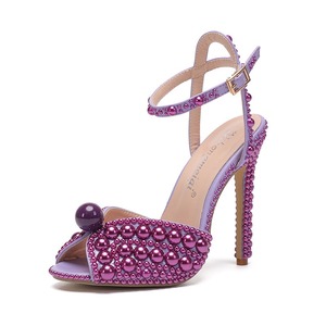 Women Glitter Beaded Stiletto High Heeled <b>Sandals</b> Ankle Strap Peep Toe Party Wedding <b>Evening</b> High Heeled Ladies Footwear - Product Image 2
