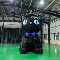 Chapeau de sorcière géant gonflable de chat noir d'Halloween, mascotte avec yeux et crocs maléfiques, pour décoration extérieure de jardin et maison hantée