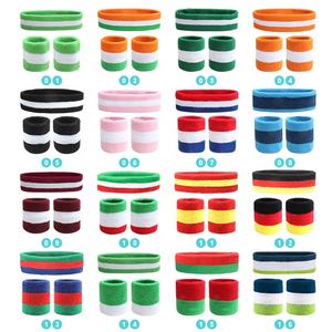 Çizgili ter bandı pamuk bileklik spor özel bileklik kafa bandı - Product Image 1