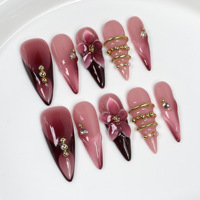Vente en gros de faux ongles haut de gamme lisses faits à la main, design personnalisé, couverture complète, nail art pour l'automne