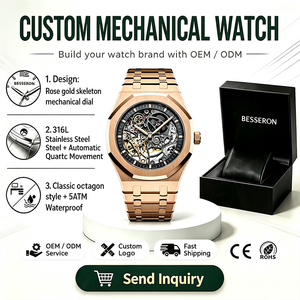 Reloj Automático de Lujo para Hombre, Caja de Acero Inoxidable Dorado, Correa de Piel de Cocodrilo, Cristal, 42 mm, Cronógrafo, Logotipo Personalizado, Resistente al Agua, Mecánico, de Cuarzo - Product Image 2
