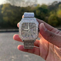 Montre automatique entièrement sertie de diamants, de haute qualité, en acier inoxydable plaqué or 18 carats, avec un cadran carré en moissanite, pour hommes