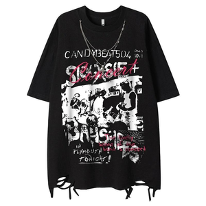 <span class=keywords><strong>T</strong></span>-<span class=keywords><strong>shirt</strong></span> girocollo 100% cotone 250g a manica corta con stampa <span class=keywords><strong>band</strong></span> <span class=keywords><strong>rock</strong></span> e design collana, vestibilità oversize, anti-piega, asciugatura rapida, estiva - Product Image 1