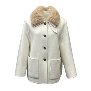 <span class=keywords><strong>Manteau</strong></span> en laine <span class=keywords><strong>blanc</strong></span> élégant pour <span class=keywords><strong>femme</strong></span> avec col en fourrure de mouton bouclée exquise, épaules tombantes, coupe oversize, vêtement d'hiver - Product Image 1