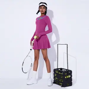 Jupes de Tennis à manches longues ajouré, vêtements de Sport, à la mode, de Golf, couleur contrastée, pour femmes, nouvelle collection d'été