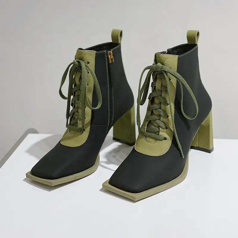 New high-heeled casual Square Toe Ankle Boots Fall For Women Shoes High Heel Boots