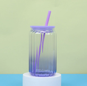 Sipzone 16oz <strong>Pumpkin</strong> Stripes Glass <strong>Can</strong> with PP Plastic Lid and Straw for Sublimation &amp; UV DTF Stickers Dishwasher Safe - Product Image 5