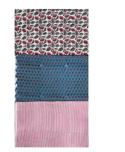 Teal Blue Red Floral Stripe Hand Block Printed Cotton Fabric <b>Set</b> For Dress Kurta <b>Sewing</b> Home Textile Craft Apparel Material - Product Image 1