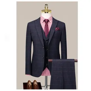 Supplier Ready to Ship Fashion Plaid Jackets Blazers Vest Pants High Quality Single Breasted Black Business Suits for Men