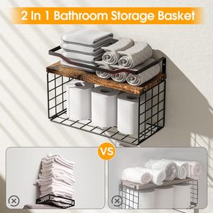 Bathroom Towel <b>Rack</b> Wall Mounted 6 Tier Storage Shelf With Wooden Top For Towels Toilet Paper And Bathroom Essentials - Product Image 4