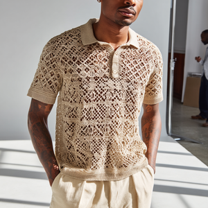 2026 Người Đàn Ông Của Mở Đan Crochet Polo Áo Len Ngắn Tay Áo Cotton Thoáng Khí Knit Top Áo Sơ Mi Cho Mùa Hè - Product Image 1