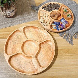 Round Bamboo <b>Tray</b> 30x30x2.5cm Five Compartment Wooden Serving Plate For Snacks Fruits <b>Tea</b> Coffee Hotel Use - Product Image 3