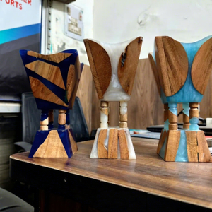 Quemador de Incienso de Madera Hecho a Mano con Diseño Geométrico, Acabado en Madera Natural y Azul, Decoración Aromática para el Hogar, Uso en Todas las Estaciones - Product Image 1