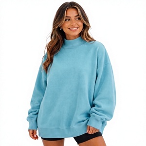 Sweat-shirt à col montant, couleur unie, hiver, broderie personnalisée sur le devant, épaules tombantes, coupe ample, grande taille pour femmes - Product Image 1