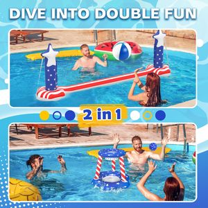 Hot Sale 3 in 1 <b>Inflatable</b> Pool Game Set Volleyball Net Basketball Hoop <b>Large</b> Floating Water Toy American Flag 250th Anniversary - Product Image 4