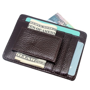 High Quality Full Grain Lichee Leather Card Holder Magnet Leather Money Clip - Product Image 1