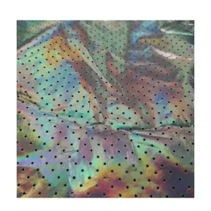 Iridescent foil printed pongee fabric laser cut hole hologram fashion cloth fabric